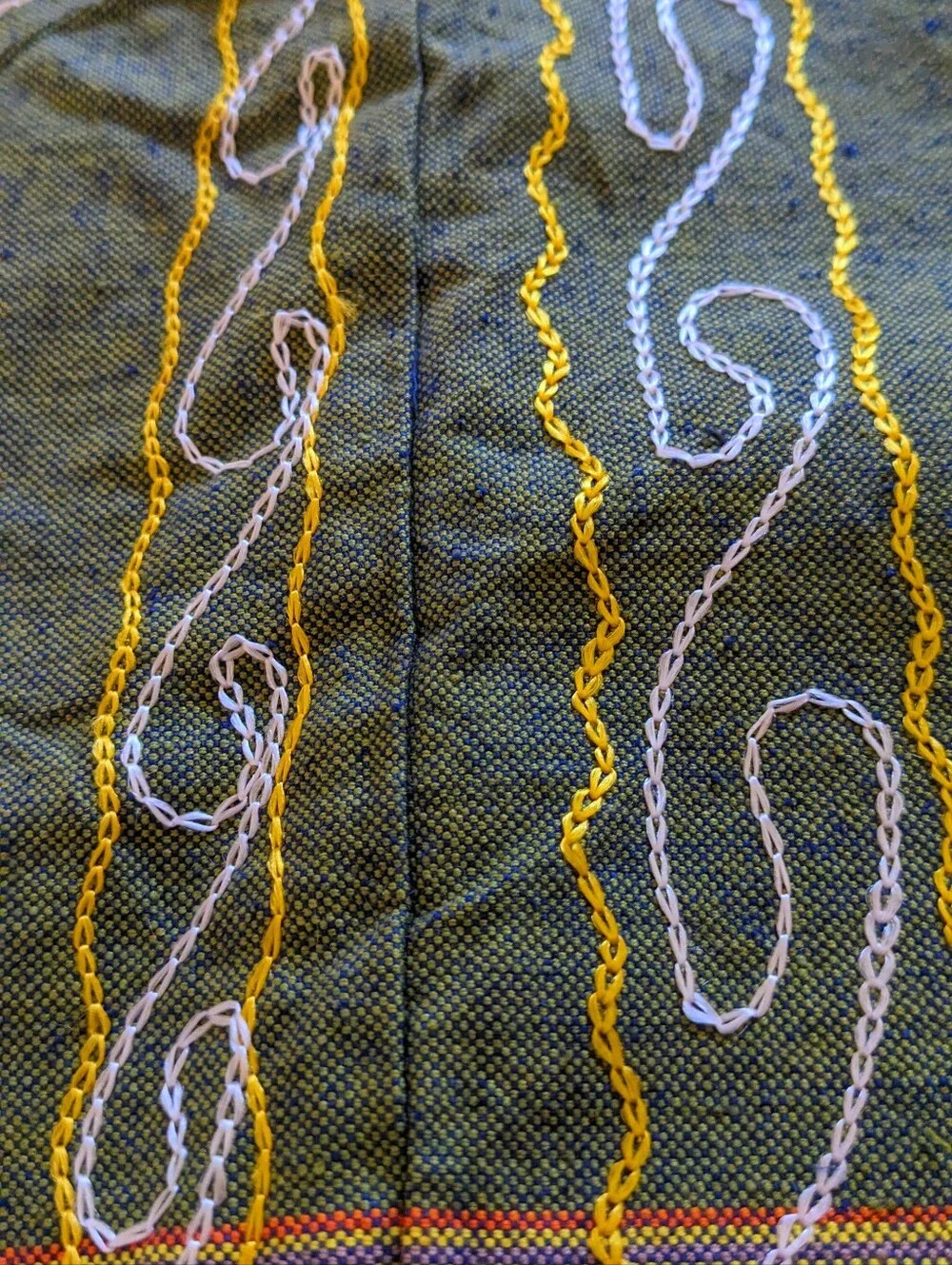 Boho Nepal Embroidered Crossbody Tote - Multicolor  ZIP interior closure